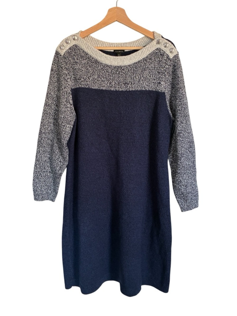 Talbots Colorblock Sweater Dress XL Nautical Buttons Sailor Coastal Preppy
